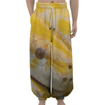 Yellow And White Python Snake Print Lantern Pants