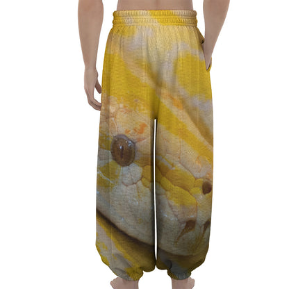 Yellow And White Python Snake Print Lantern Pants