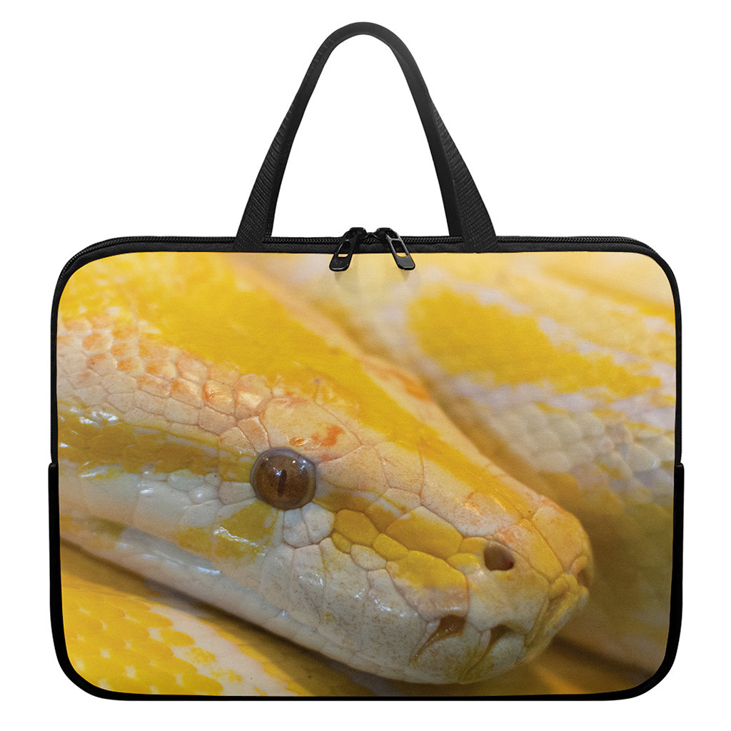 Yellow And White Python Snake Print Laptop Sleeve With Handle