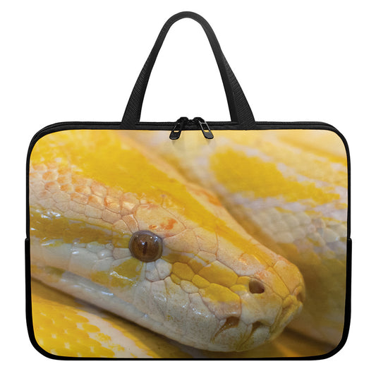 Yellow And White Python Snake Print Laptop Sleeve With Handle