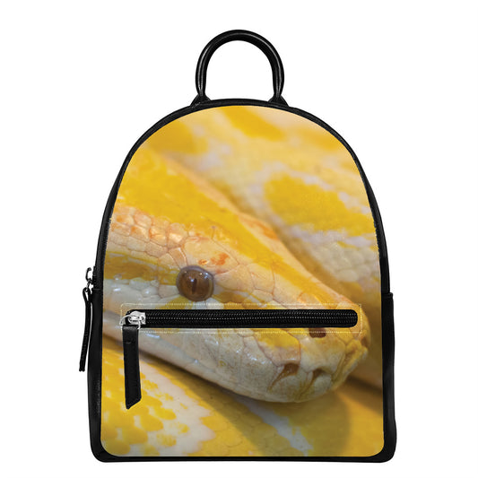 Yellow And White Python Snake Print Leather Backpack