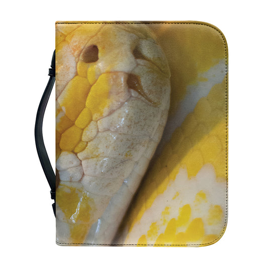 Yellow And White Python Snake Print Leather Bible Cover
