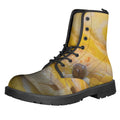 Yellow And White Python Snake Print Lace-Up Boots