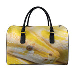 Yellow And White Python Snake Print Leather Duffle Bag