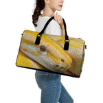 Yellow And White Python Snake Print Leather Duffle Bag