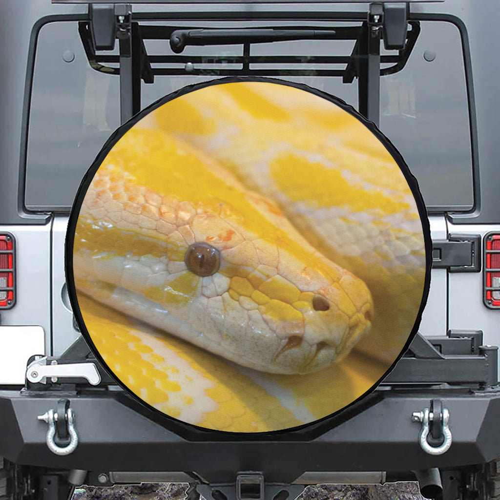 Yellow And White Python Snake Print Leather Spare Tire Cover