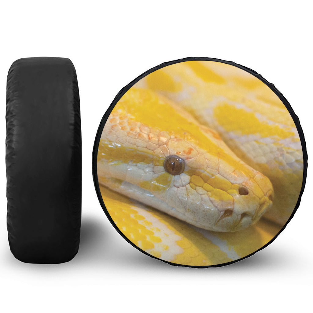 Yellow And White Python Snake Print Leather Spare Tire Cover