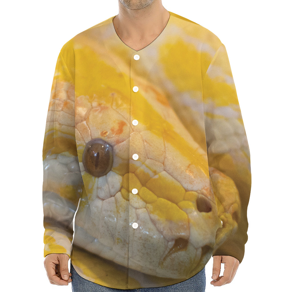 Yellow And White Python Snake Print Long Sleeve Baseball Jersey