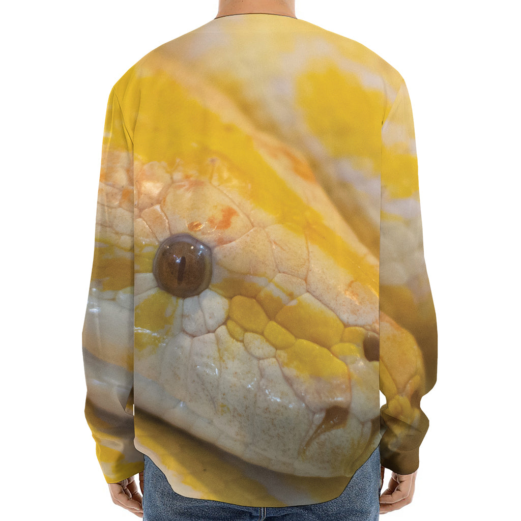 Yellow And White Python Snake Print Long Sleeve Baseball Jersey