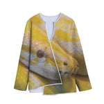 Yellow And White Python Snake Print Long Sleeve Short Coat