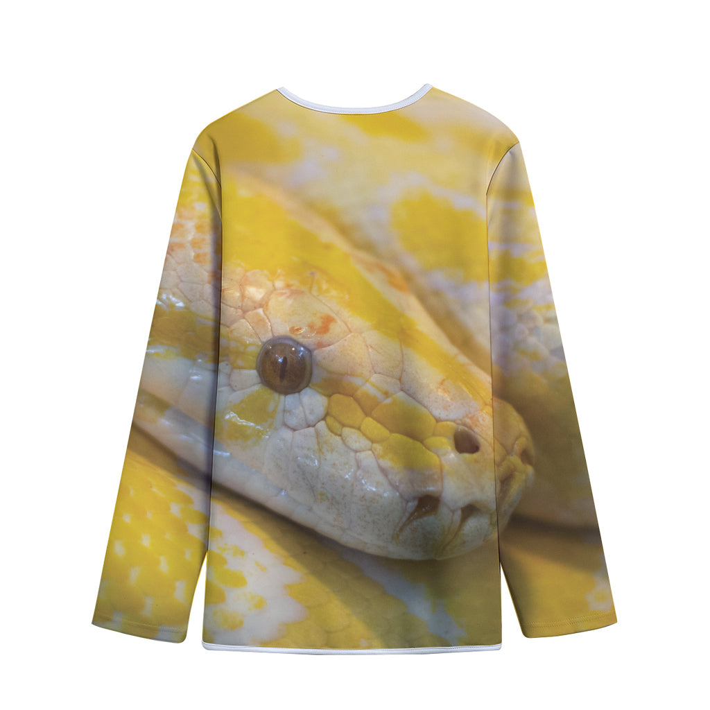 Yellow And White Python Snake Print Long Sleeve Short Coat