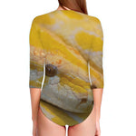 Yellow And White Python Snake Print Long Sleeve Swimsuit