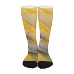 Yellow And White Python Snake Print Long Socks
