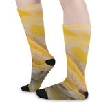 Yellow And White Python Snake Print Long Socks