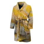 Yellow And White Python Snake Print Men's Bathrobe
