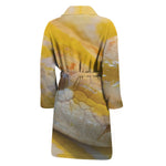 Yellow And White Python Snake Print Men's Bathrobe