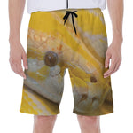 Yellow And White Python Snake Print Men's Beach Shorts