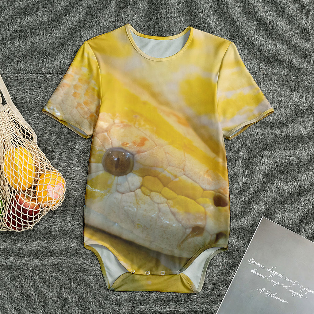 Yellow And White Python Snake Print Men's Bodysuit