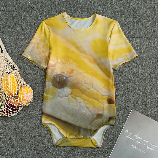 Yellow And White Python Snake Print Men's Bodysuit