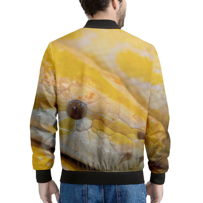 Yellow And White Python Snake Print Men's Bomber Jacket