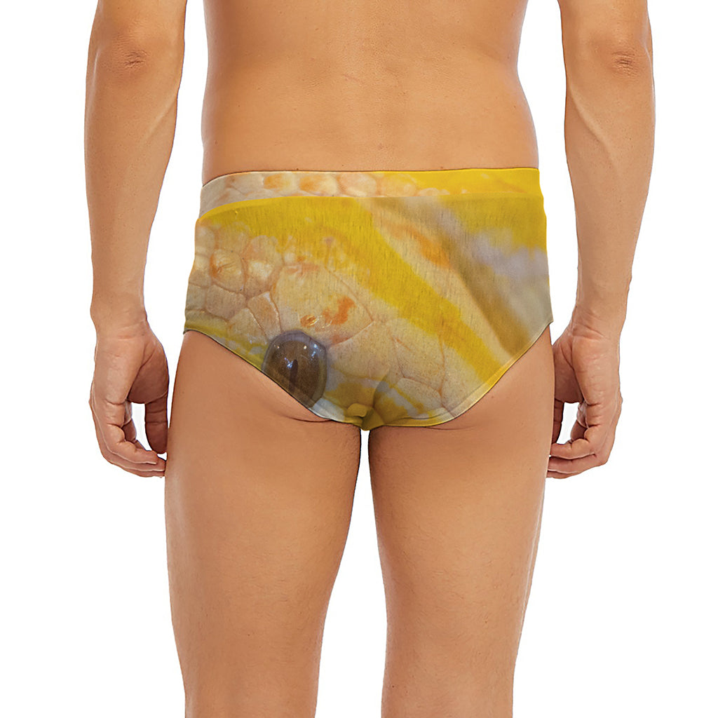 Yellow And White Python Snake Print Men's Briefs