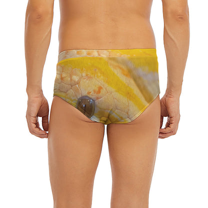 Yellow And White Python Snake Print Men's Briefs