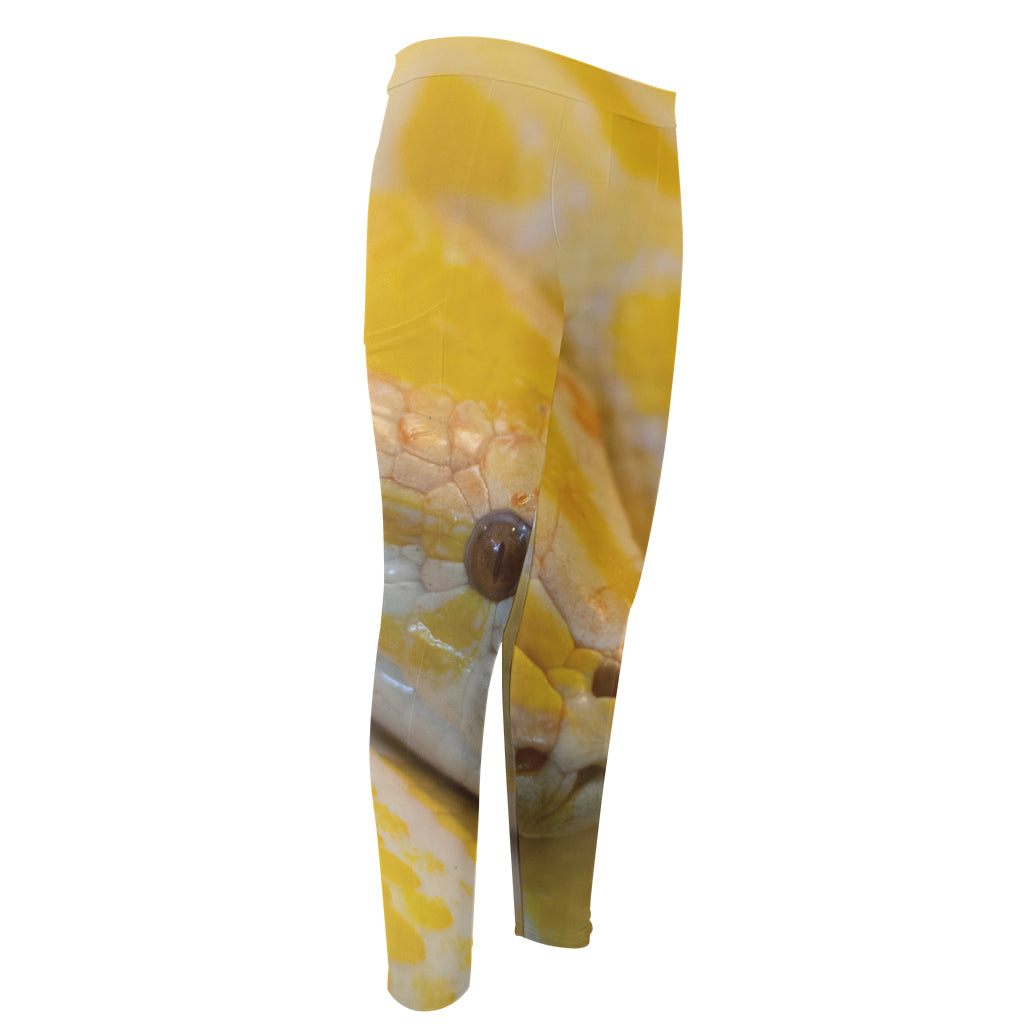 Yellow And White Python Snake Print Men's Compression Pants