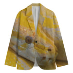 Yellow And White Python Snake Print Men's Cotton Blazer