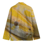 Yellow And White Python Snake Print Men's Cotton Blazer