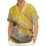 Yellow And White Python Snake Print Men's Deep V-Neck Shirt