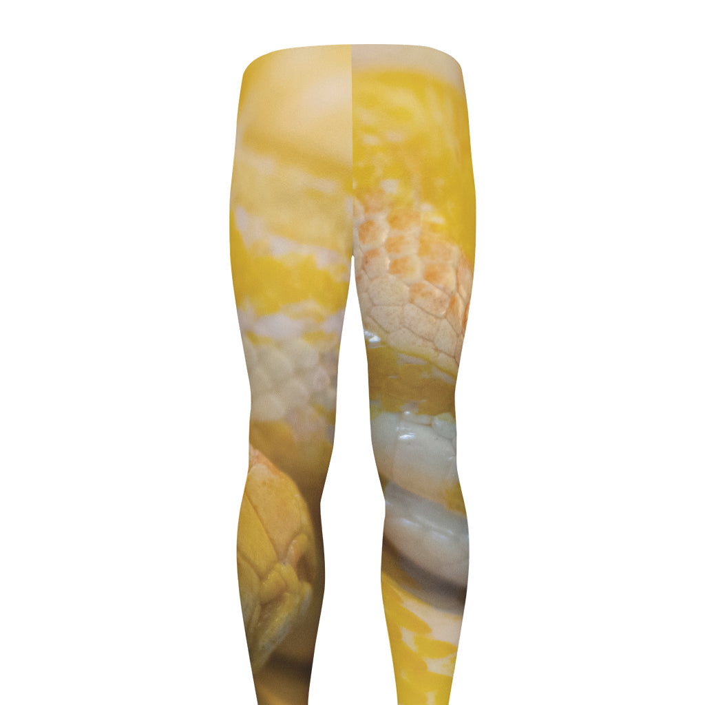 Yellow And White Python Snake Print Men's leggings