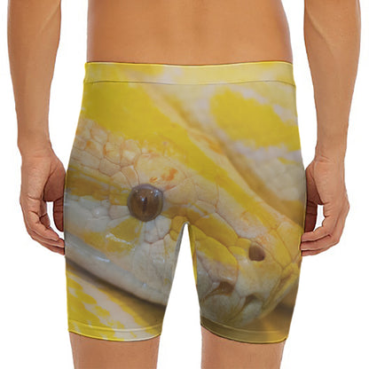 Yellow And White Python Snake Print Men's Long Boxer Briefs