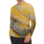 Yellow And White Python Snake Print Men's Long Sleeve Rash Guard