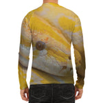 Yellow And White Python Snake Print Men's Long Sleeve Rash Guard