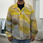 Yellow And White Python Snake Print Men's Shirt Jacket