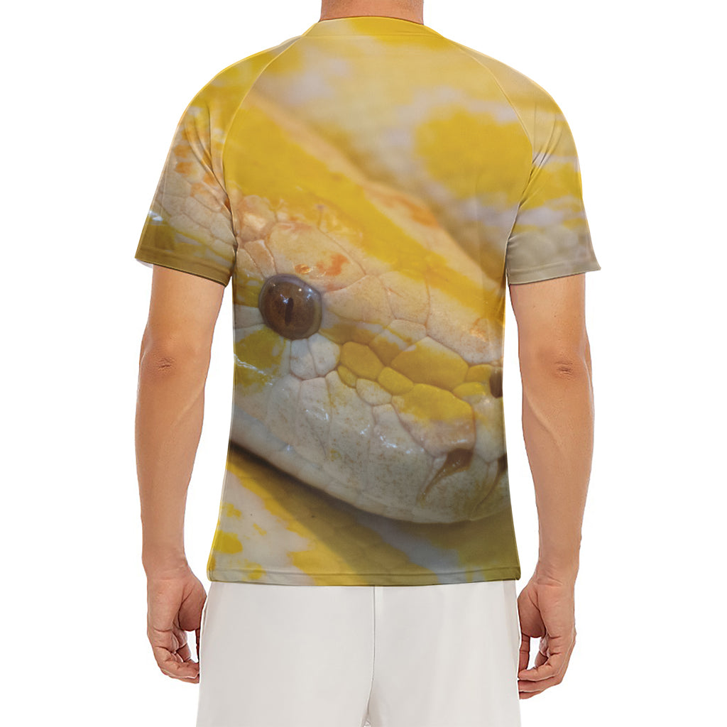 Yellow And White Python Snake Print Men's Short Sleeve Rash Guard
