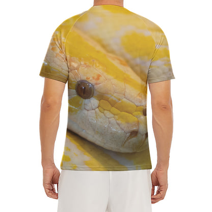 Yellow And White Python Snake Print Men's Short Sleeve Rash Guard