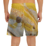 Yellow And White Python Snake Print Men's Split Running Shorts