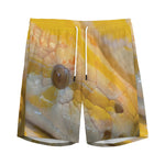 Yellow And White Python Snake Print Men's Sports Shorts