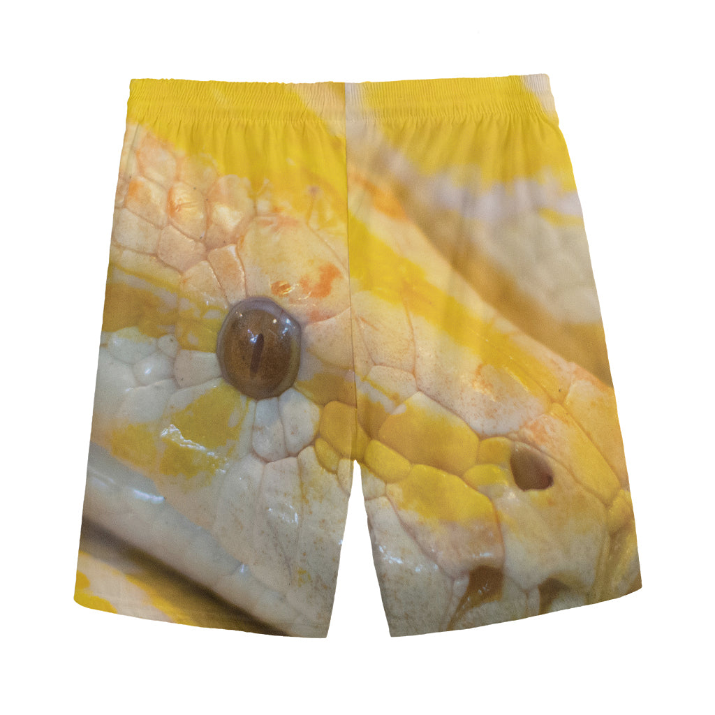 Yellow And White Python Snake Print Men's Sports Shorts