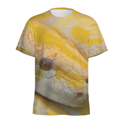 Yellow And White Python Snake Print Men's Sports T-Shirt