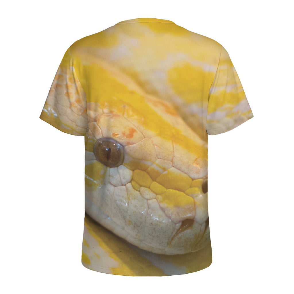 Yellow And White Python Snake Print Men's Sports T-Shirt