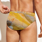 Yellow And White Python Snake Print Men's Swim Briefs