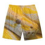 Yellow And White Python Snake Print Men's Swim Trunks