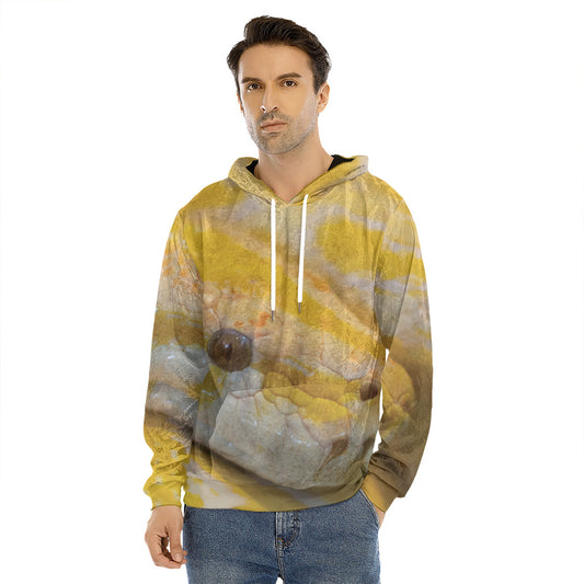 Yellow And White Python Snake Print Men's Velvet Pullover Hoodie