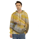 Yellow And White Python Snake Print Men's Velvet Pullover Hoodie