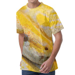 Yellow And White Python Snake Print Men's Velvet T-Shirt