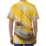Yellow And White Python Snake Print Men's Velvet T-Shirt
