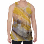 Yellow And White Python Snake Print Men's Velvet Tank Top