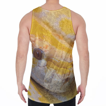 Yellow And White Python Snake Print Men's Velvet Tank Top